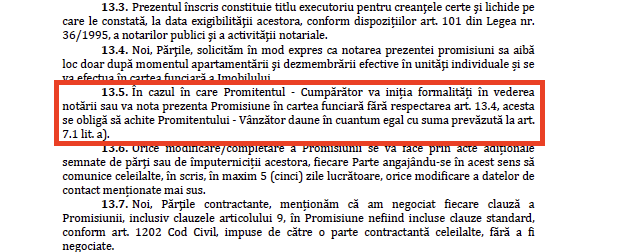 Antecontractul Nordis conține o clauză prin care clienții puteau pierde toți banii în cazul în care înscriau promisiunea de cumpărare în Cartea Funciară.